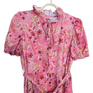 Never Fully Dressed Pink Floral Maxi Dress 8 Ruffle Neck Pleated Soft Girl